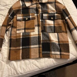 SHEIN Brown and Black Blazer with Classic Plaid Design